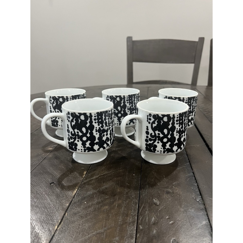 Holt Howard Pedestal Vtg Coffee 5 Mugs Black White Mod Retro 7848 Abstract 1966